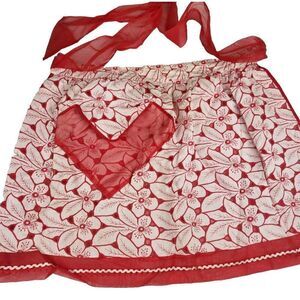 Vintage 40s 50s Half Apron Red White Chiffon Pinup Trad Wife Housewife
